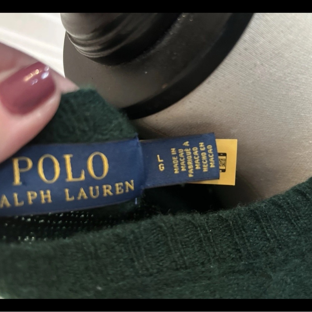Polo Ralph Lauren Women’s Sweater Wool & Cashmere Large Dark Green Cable Knit - Picture 7 of 9